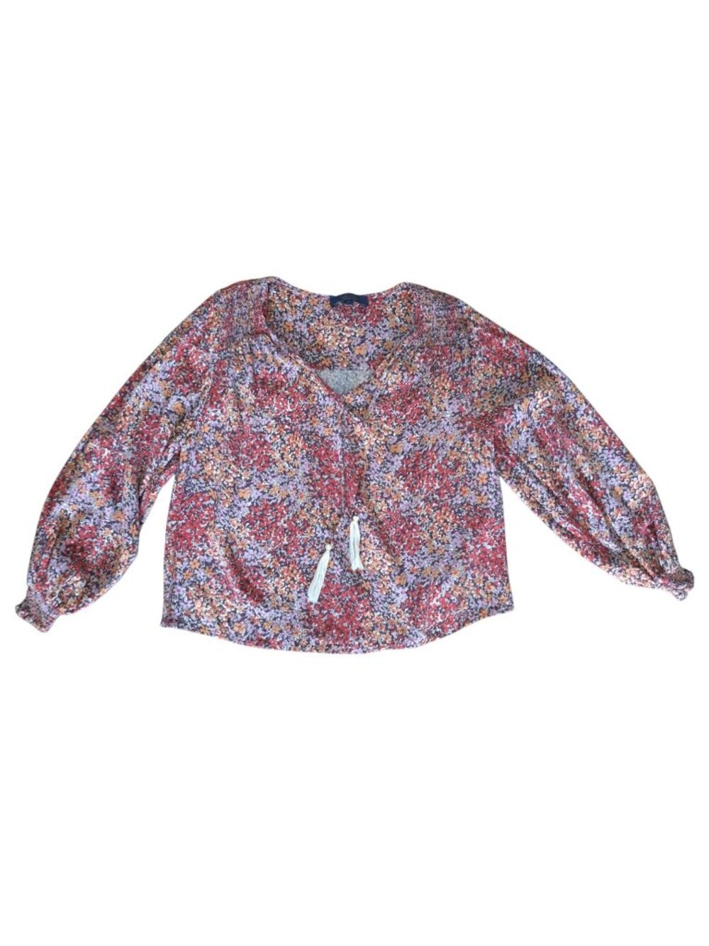 Rachel Rachel Roy Floral Blouse Long Sleeve Tassel Detail M Multicolor